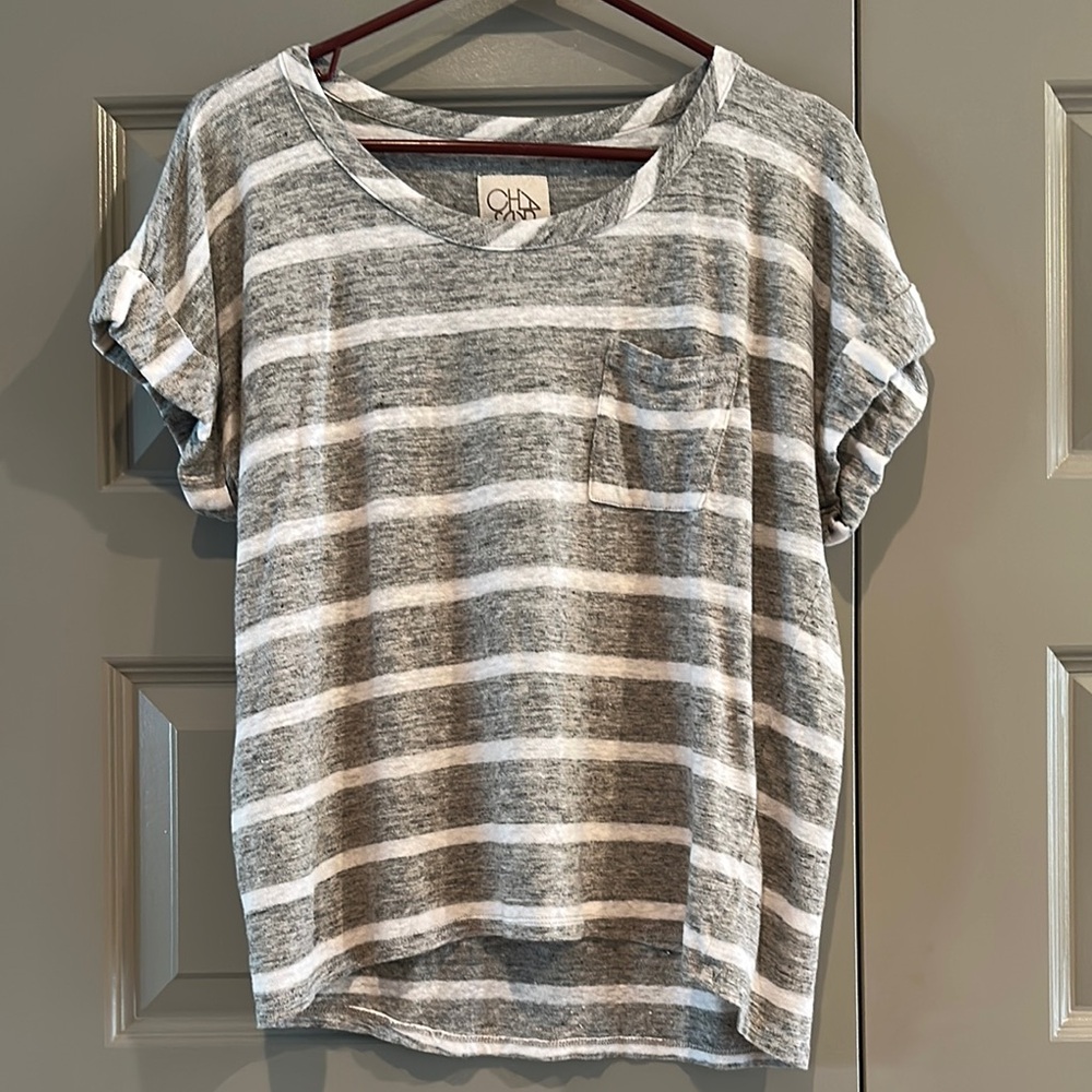 Chaser Gray and White Striped Short Sleeve Pocket Tee